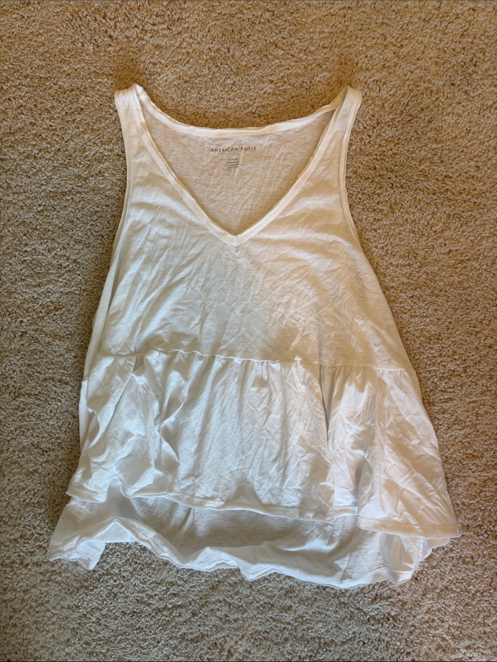 American Eagle Outfitters White Ruffle V-Neck Tank